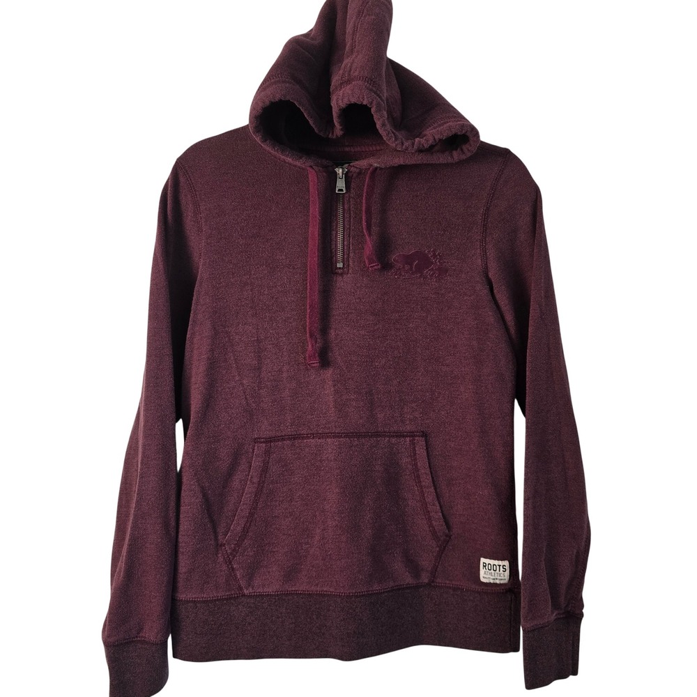 Roots Maroon Heathered‎ Cotton Blend Quarter Hoodie Athletic Beaver Logo Size M